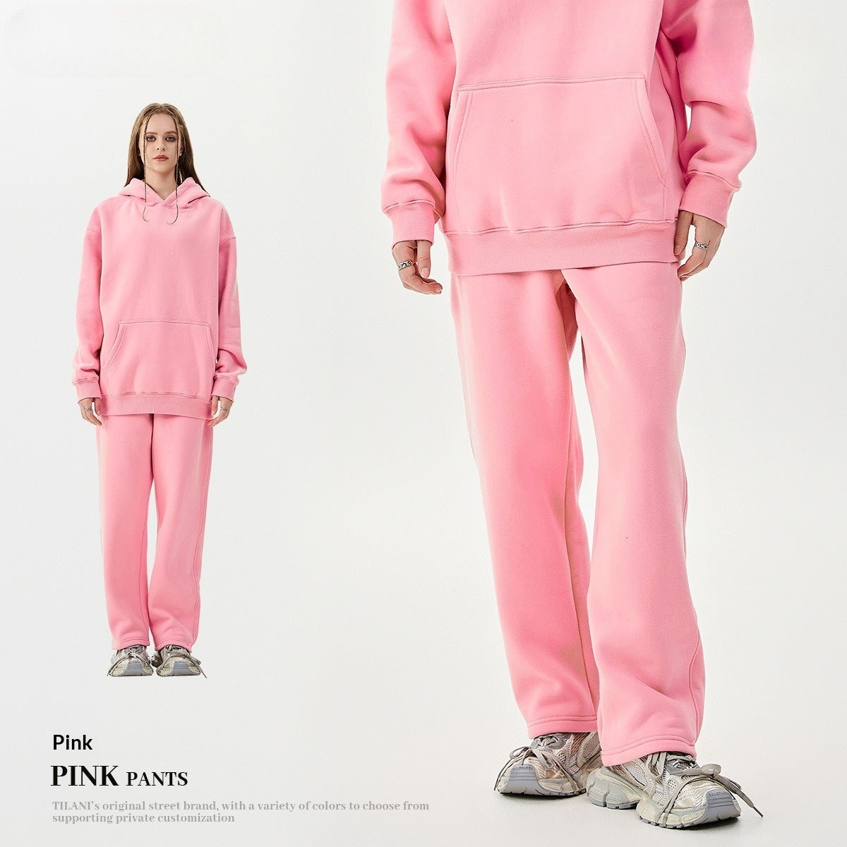 American-style Trendy Brand Fleece-lined Extra-thick Hoodie And Sweatpants Tracksuit Set - Image 12
