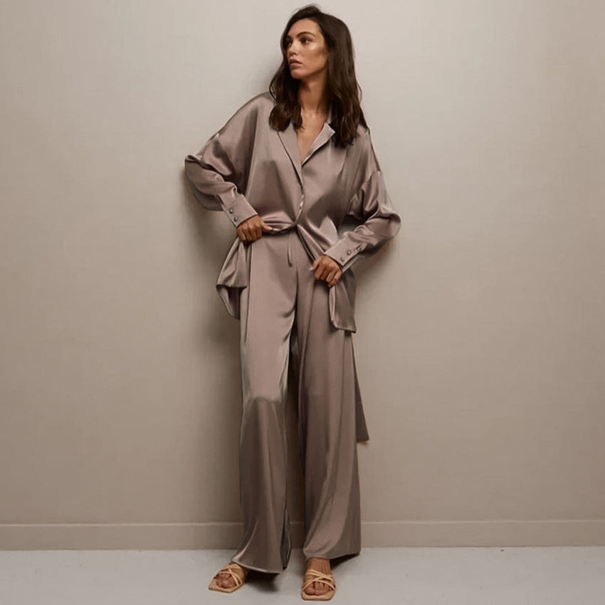 Womens Summer Loungewear Set Relaxed Comfortable Rayon-Look Pants And Robe For Casual Home Wear - Image 8