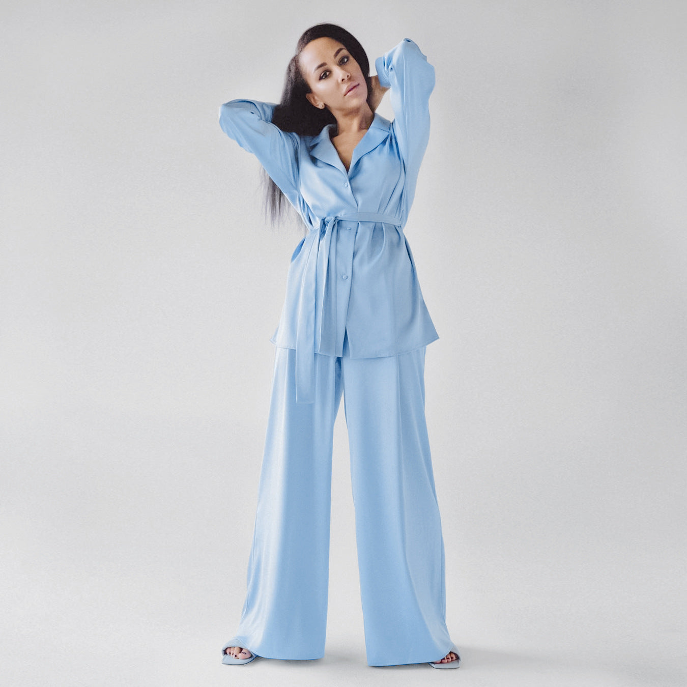 Womens Summer Loungewear Set Relaxed Comfortable Rayon-Look Pants And Robe For Casual Home Wear - Image 4
