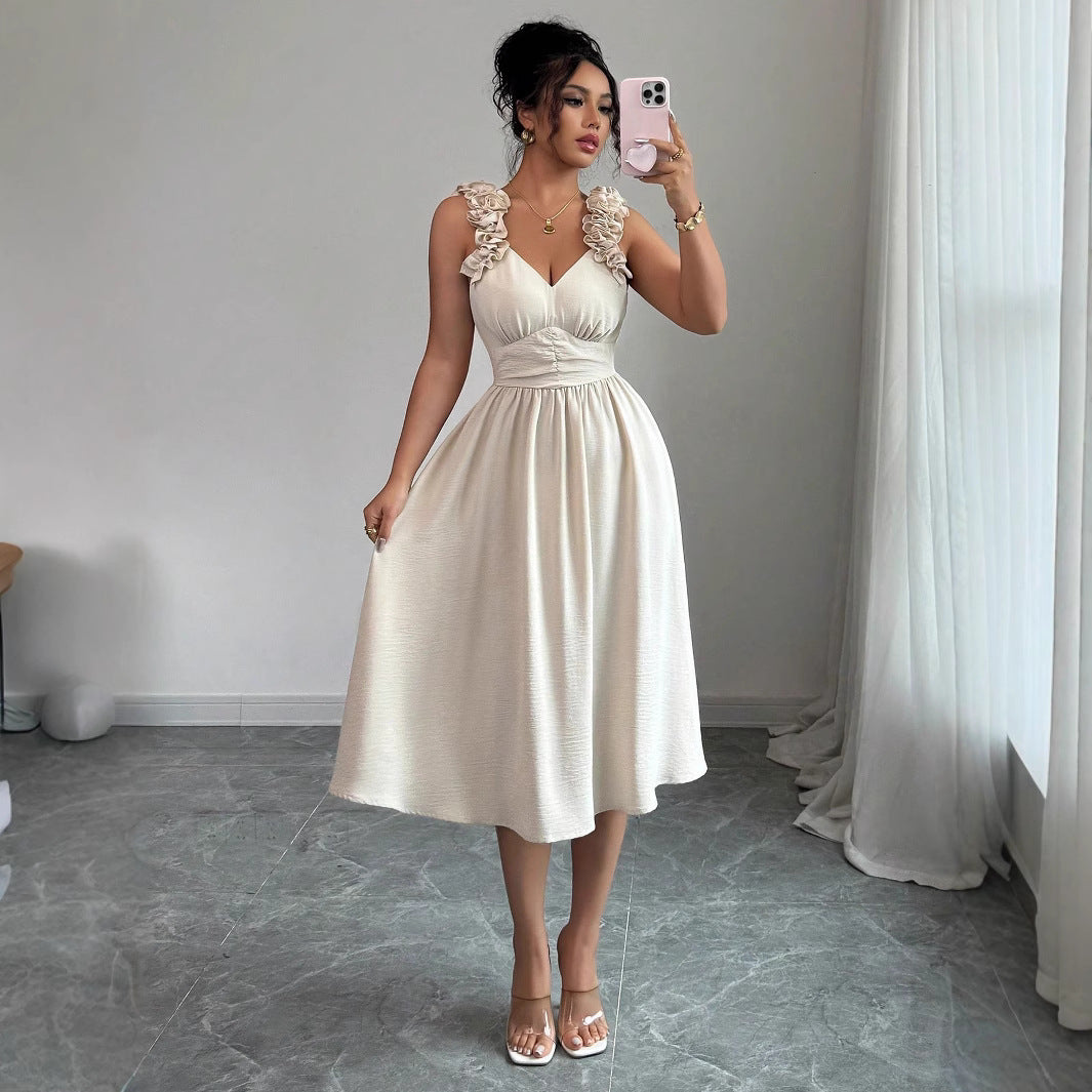 Women's Beige Textured Midi Dress - Image 5