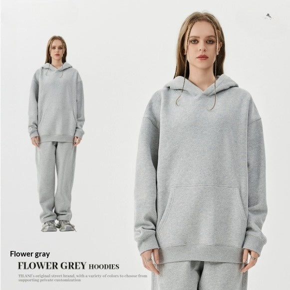 American-style Trendy Brand Fleece-lined Extra-thick Hoodie And Sweatpants Tracksuit Set - Image 5