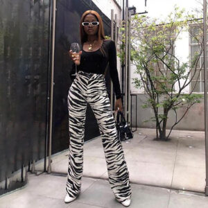 Women's zebra striped high waist casual trousers