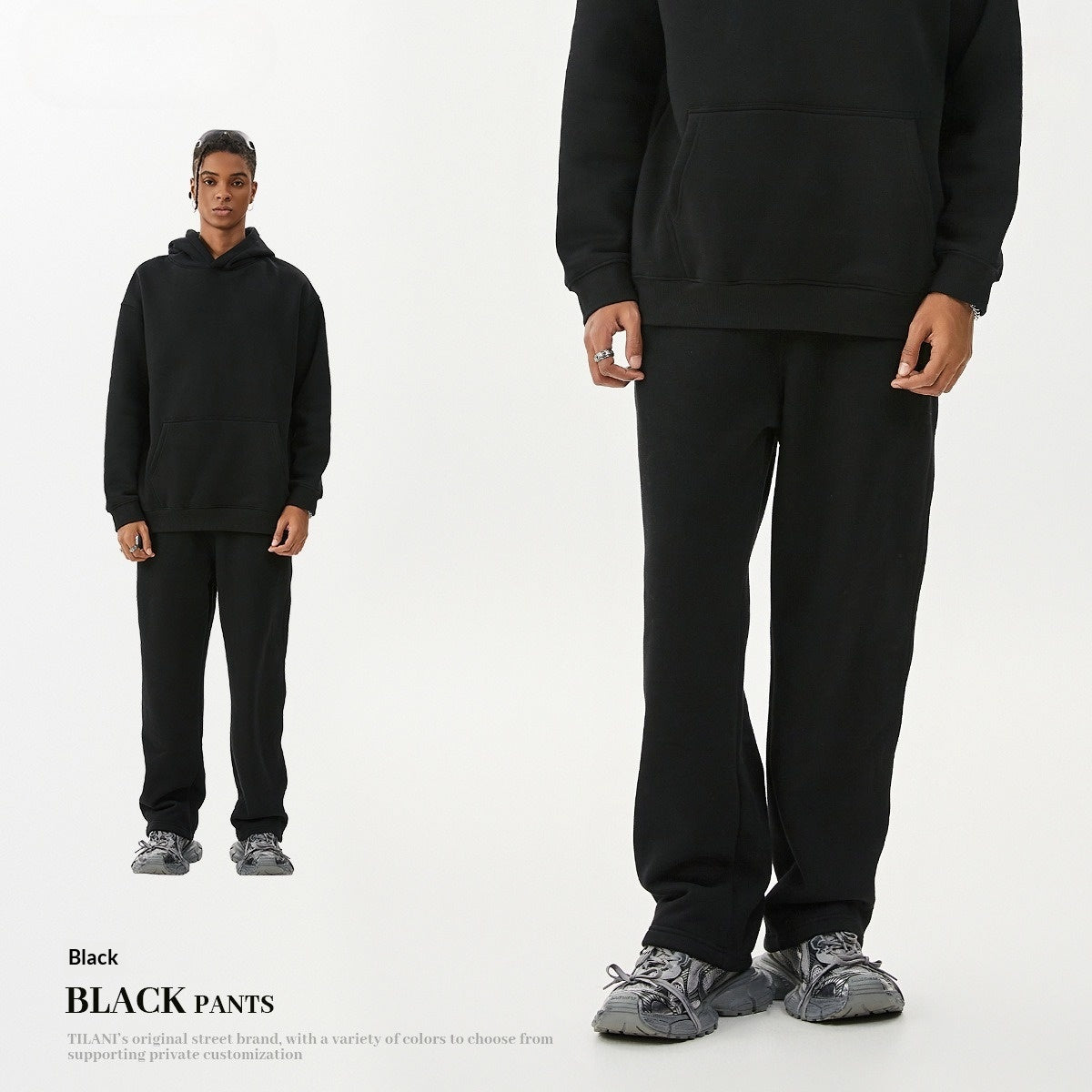 American-style Trendy Brand Fleece-lined Extra-thick Hoodie And Sweatpants Tracksuit Set - Image 3