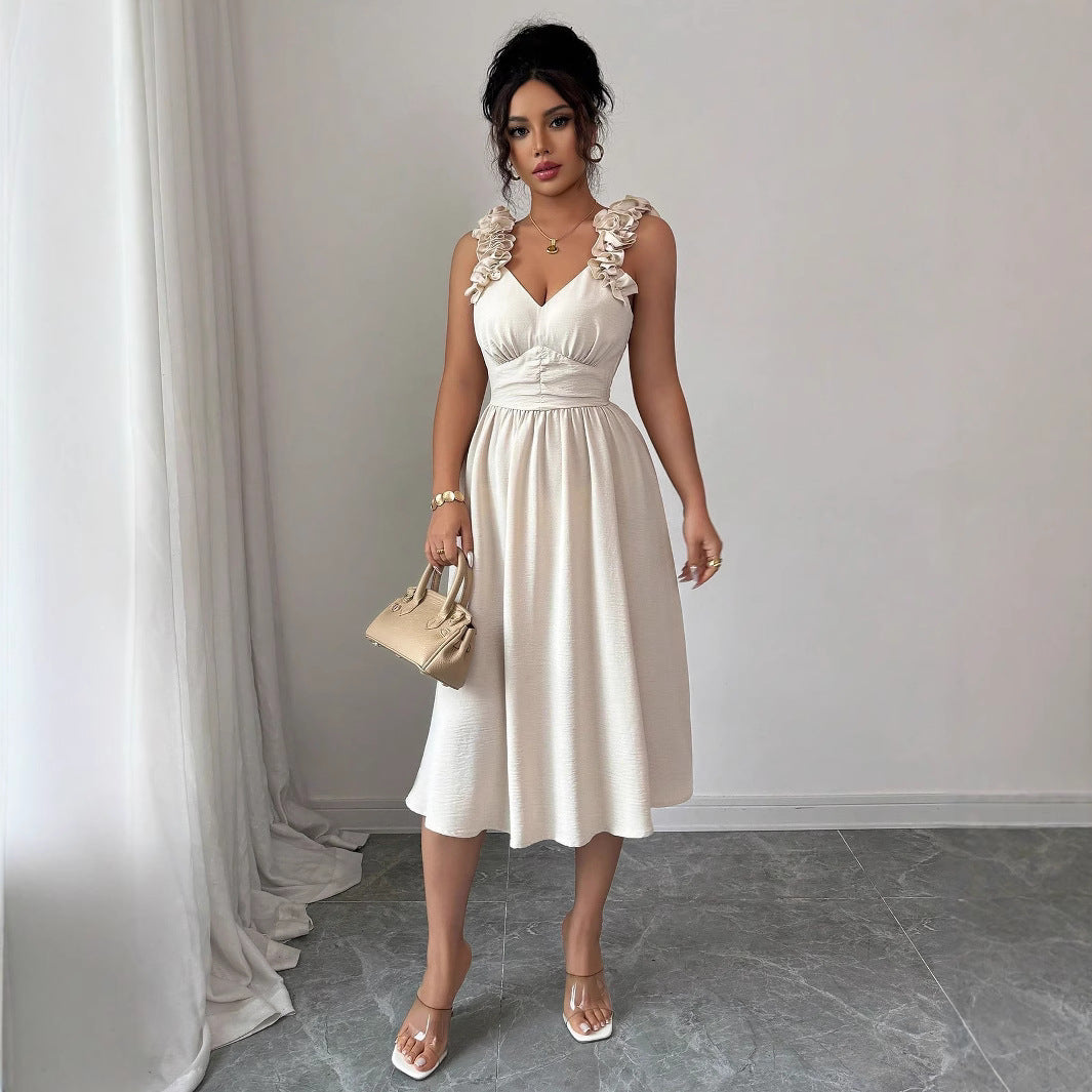 Women's Beige Textured Midi Dress - Image 2
