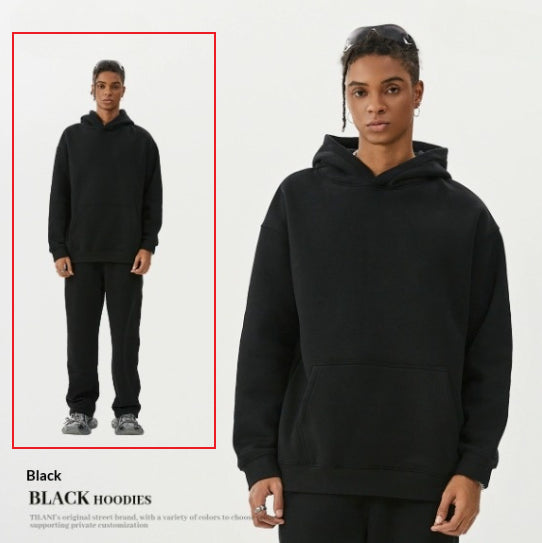 American-style Trendy Brand Fleece-lined Extra-thick Hoodie And Sweatpants Tracksuit Set - Image 4