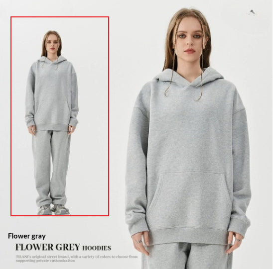 American-style Trendy Brand Fleece-lined Extra-thick Hoodie And Sweatpants Tracksuit Set - Image 7