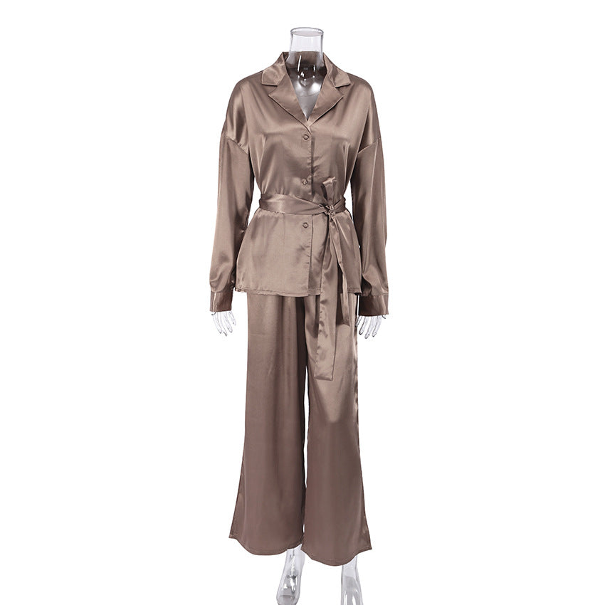Womens Summer Loungewear Set Relaxed Comfortable Rayon-Look Pants And Robe For Casual Home Wear - Image 5