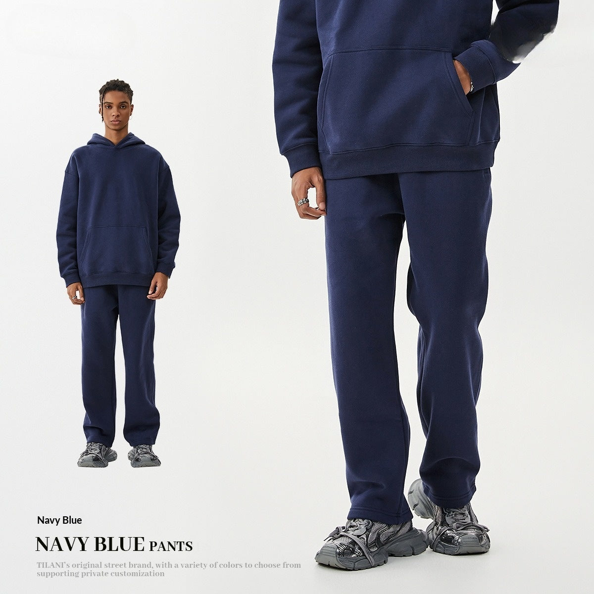 American-style Trendy Brand Fleece-lined Extra-thick Hoodie And Sweatpants Tracksuit Set - Image 9