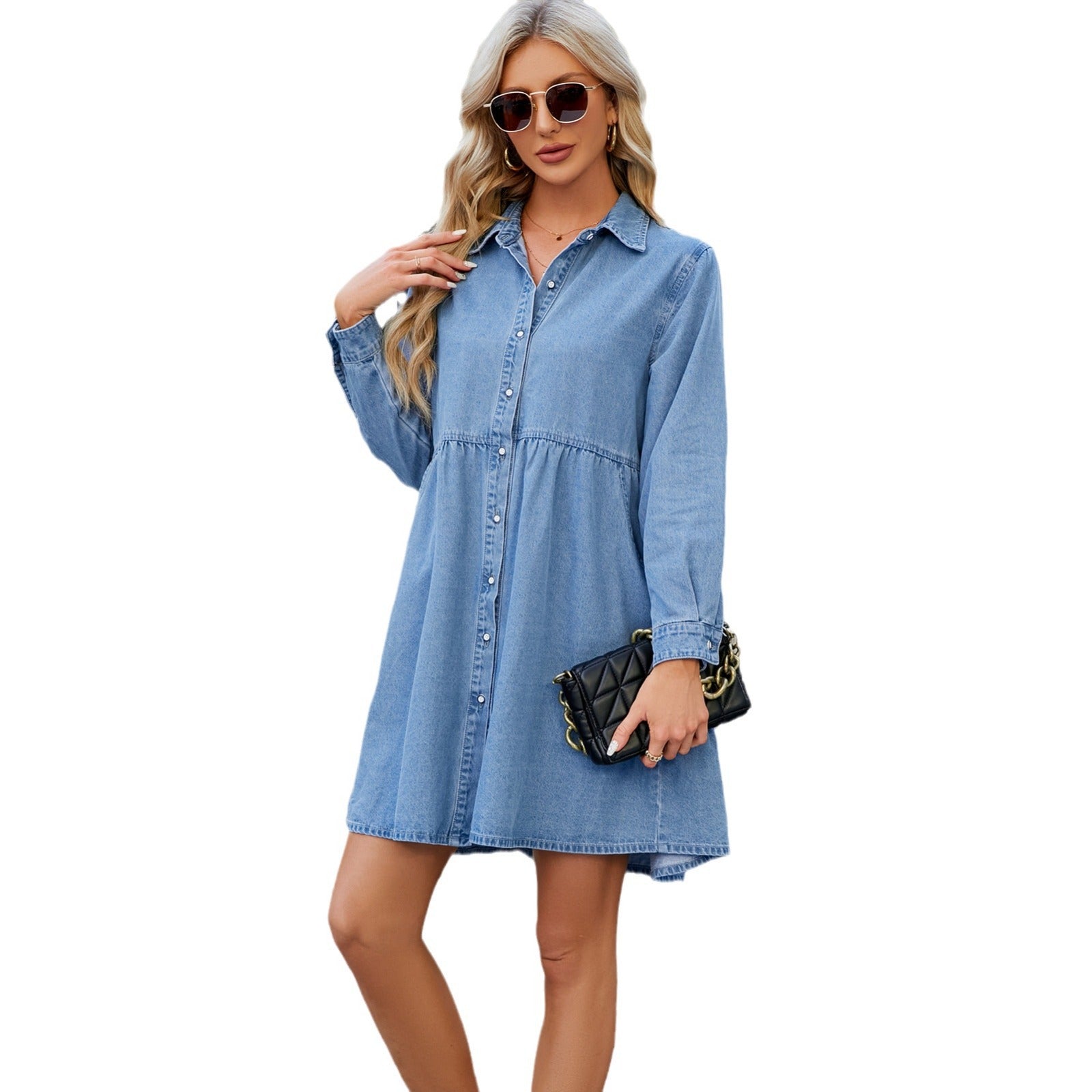 Washed Loose Casual Denim Dress Midi Dress For Women - Image 4