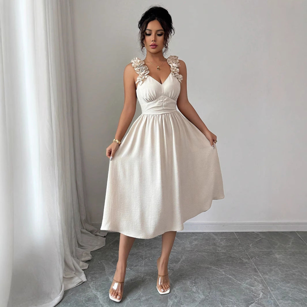 Women's Beige Textured Midi Dress - Image 3