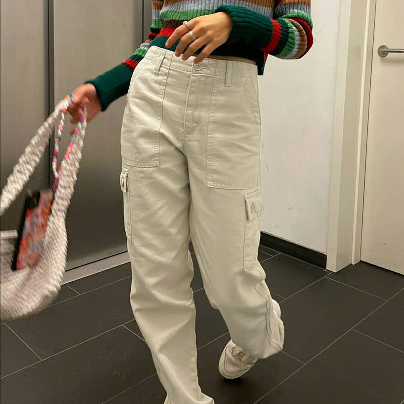 Women's Loose Drape Khaki High Waist Trousers - Image 2