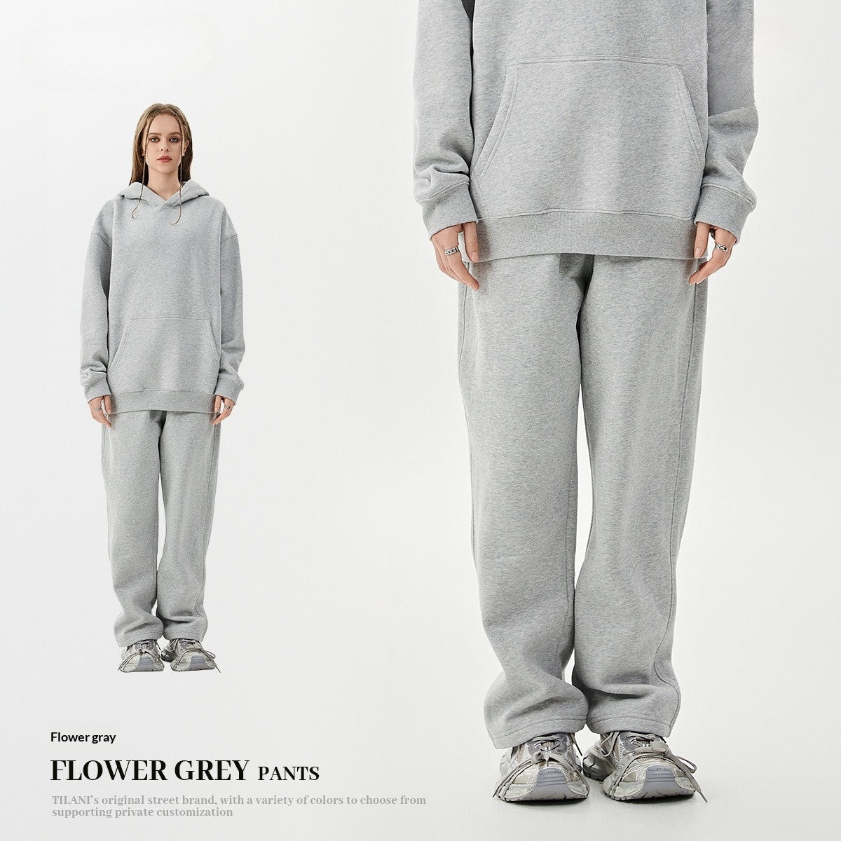 American-style Trendy Brand Fleece-lined Extra-thick Hoodie And Sweatpants Tracksuit Set - Image 6