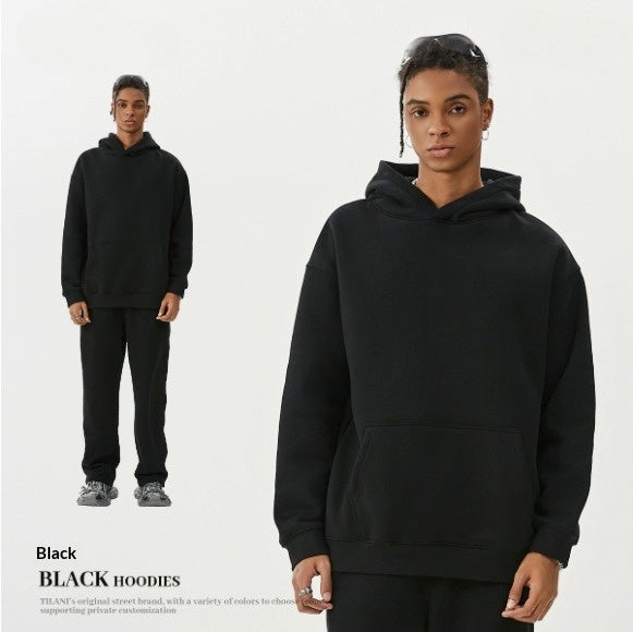 American-style Trendy Brand Fleece-lined Extra-thick Hoodie And Sweatpants Tracksuit Set - Image 2