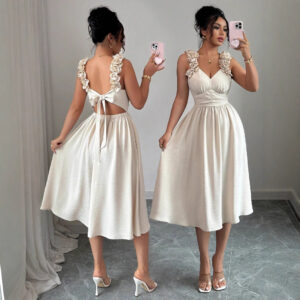 Women's Beige Textured Midi Dress