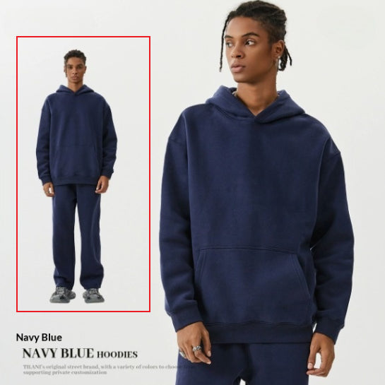 American-style Trendy Brand Fleece-lined Extra-thick Hoodie And Sweatpants Tracksuit Set - Image 10